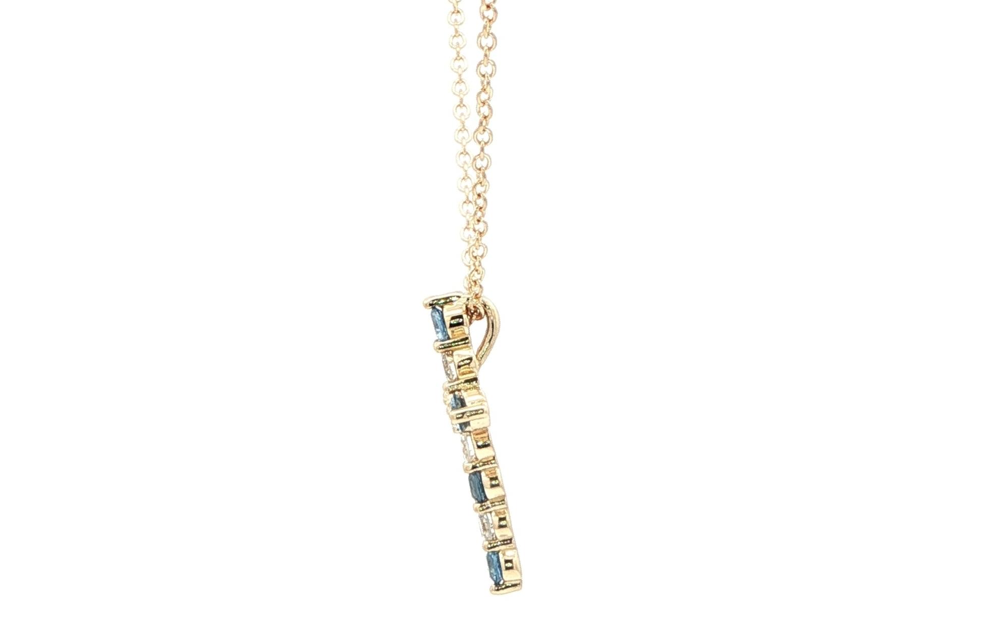 11-Stone Montana Yogo Sapphire and Diamond Cross Necklace in Yellow Gold (0.46cts TWT) side