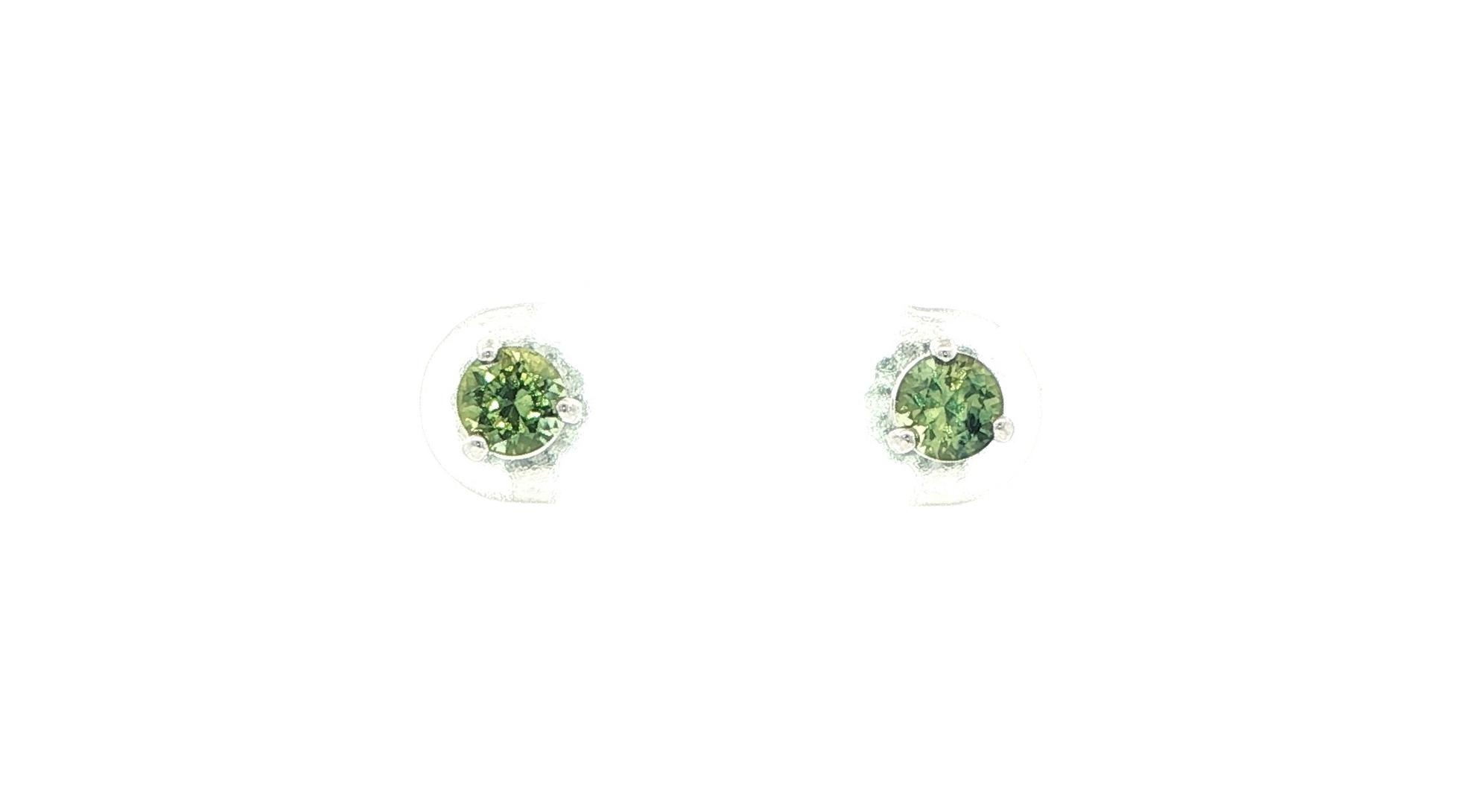 Green Montana Sapphire Stud Earrings in 3-Prong Martini Settings in White Gold (0.76cts TWT)