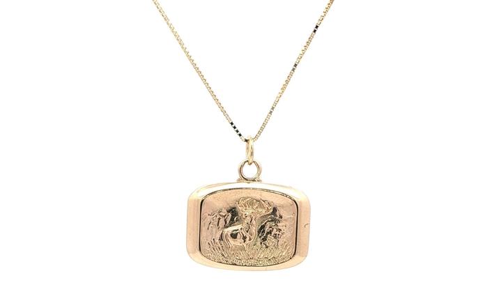 content/products/Estate Piece: Rectangle Deer Scene Charm Necklace in Yellow Gold 