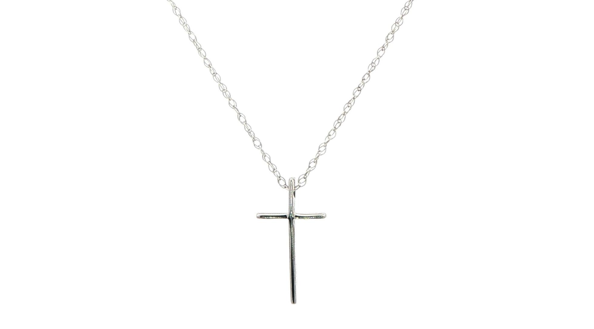 Petite Cross Necklace in White Gold