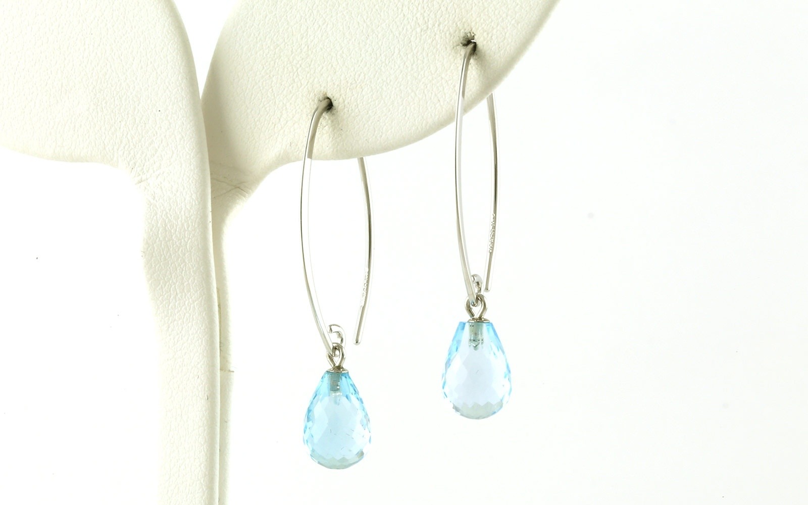 Briolette Blue Topaz Simple Sweep Dangle Earrings in White Gold