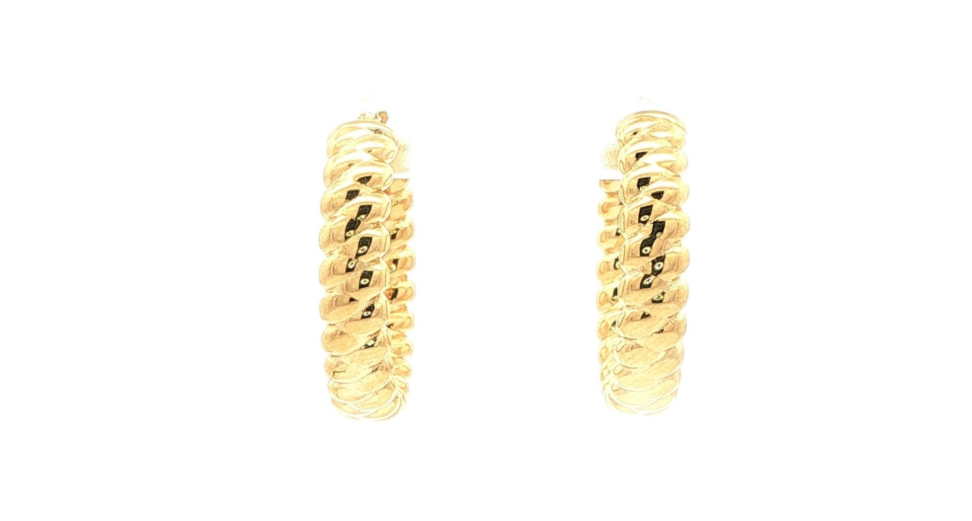 Hollow Textured Hoop Earrings in Yellow Gold