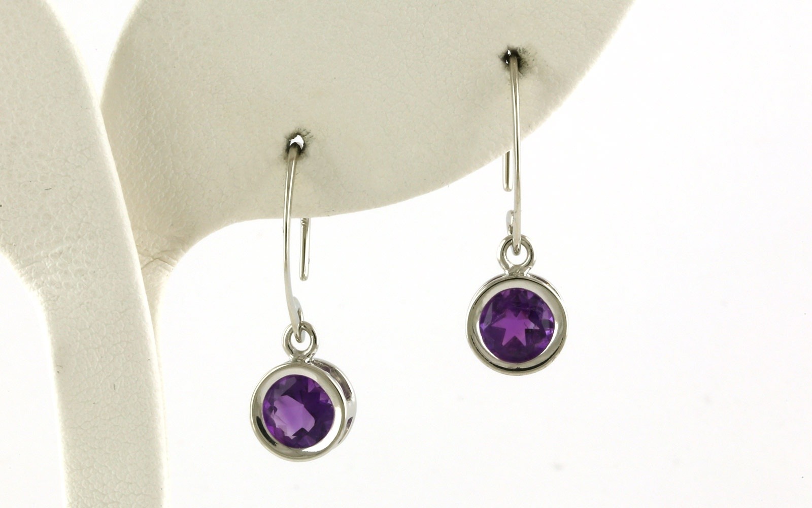 Bezel-Set Amethyst on French Wire Earrings in Sterling Silver