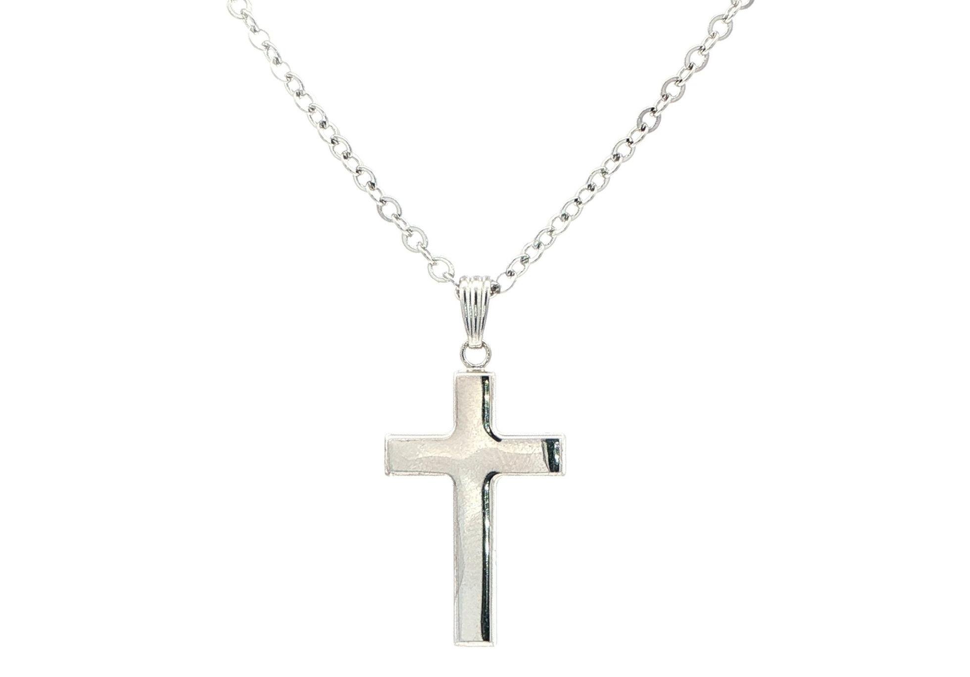 Hollow Cross Pendant Necklace in Sterling Silver