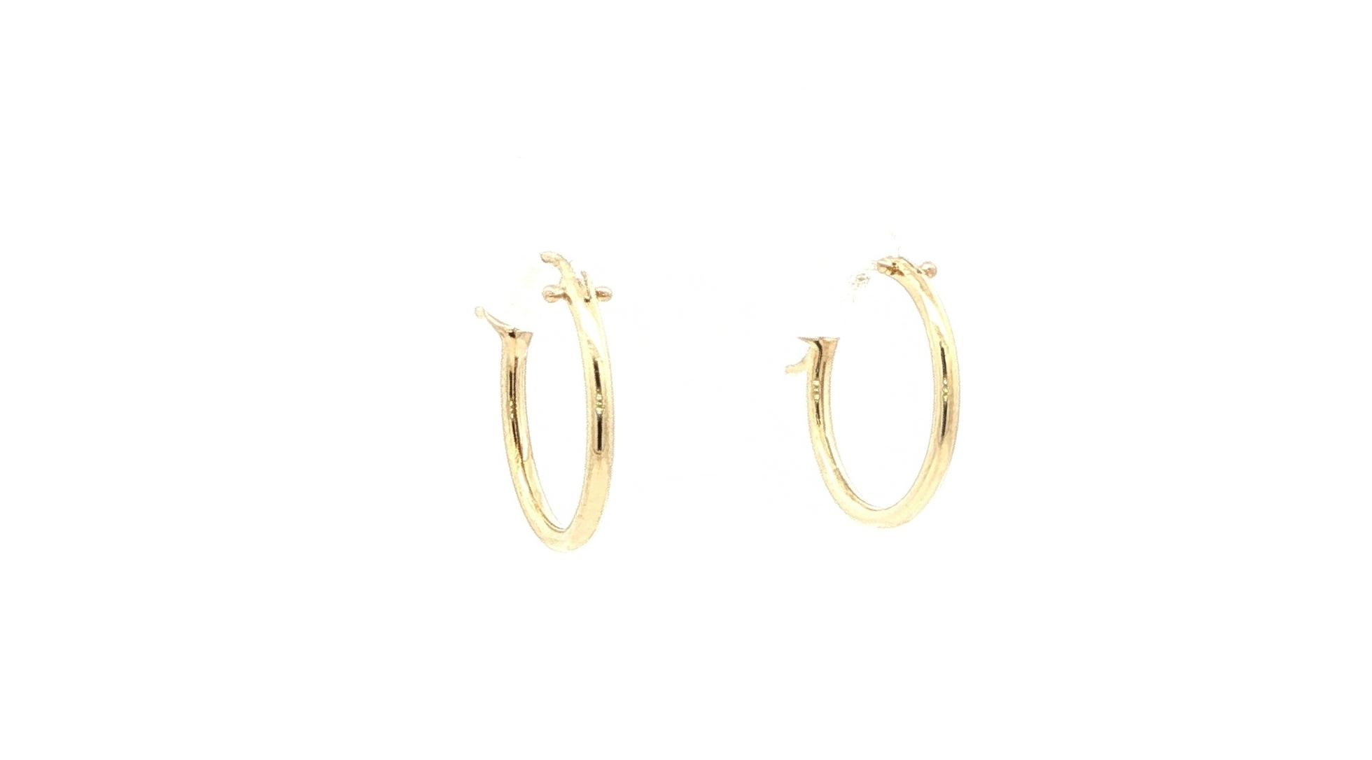 Hollow Hoop Earrings with Hinged Post in Yellow Gold angled
