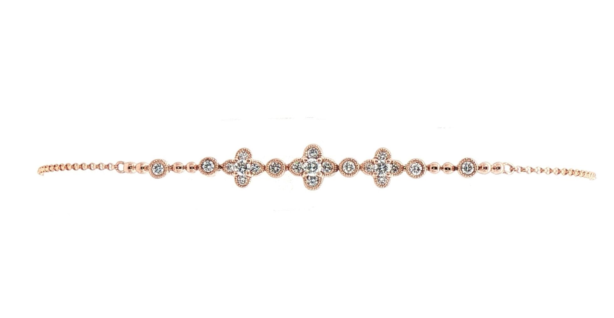 Estate Piece: Diamond Cluster Bolo-style Chain Bracelet in Rose Gold (0.50cts TWT)