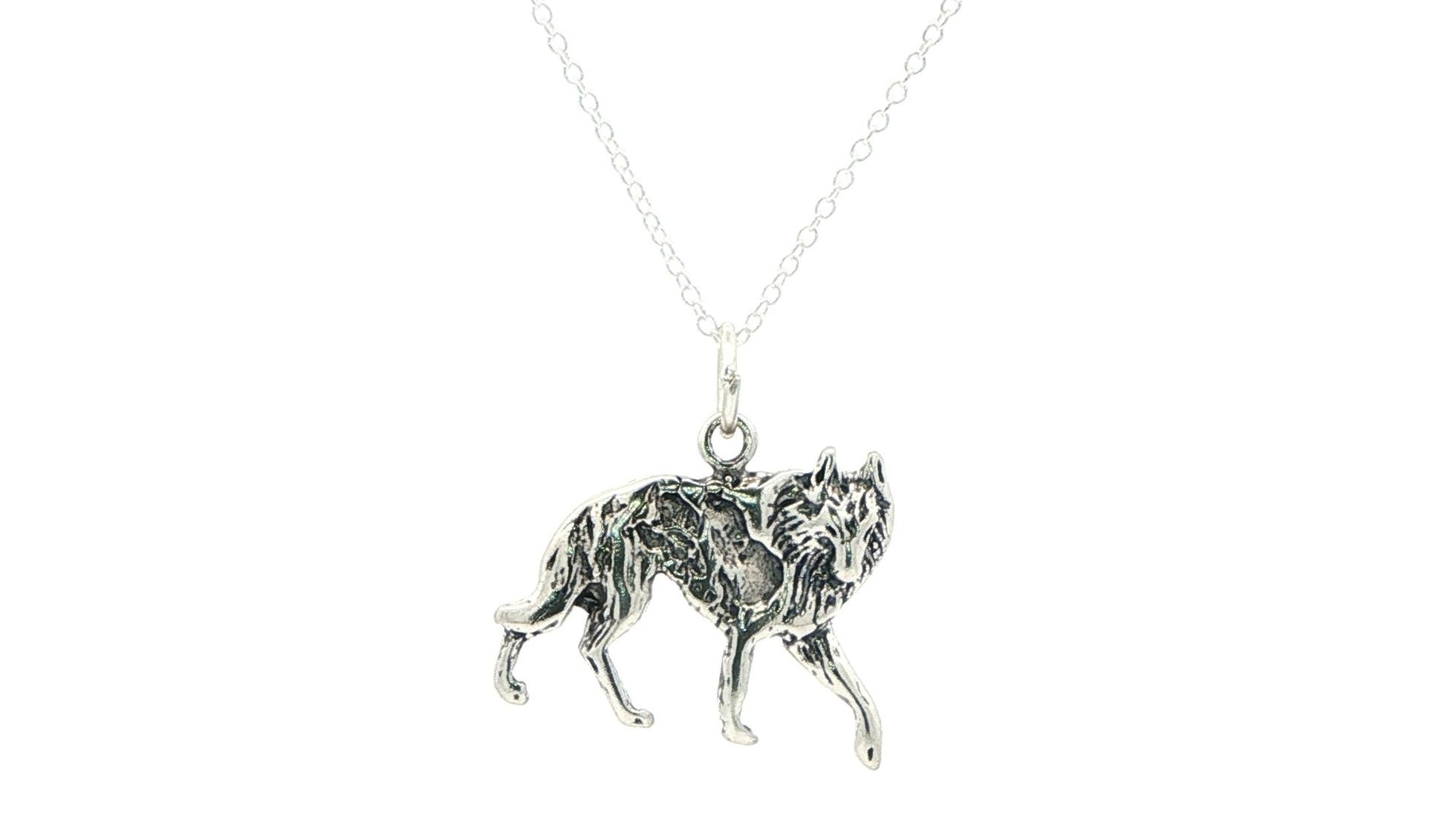 Wolf Charm Necklace in Sterling Silver 