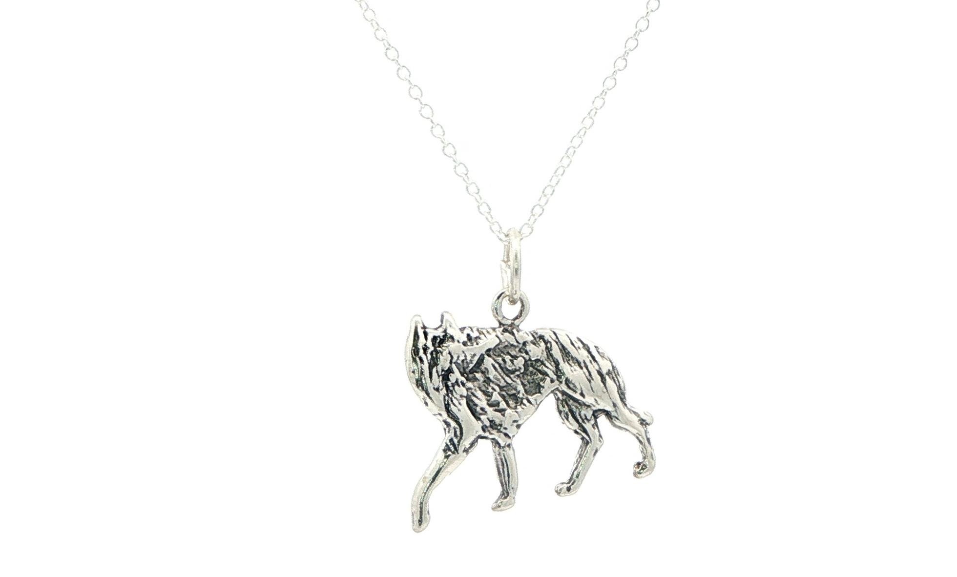 Wolf Charm Necklace in Sterling Silver  back
