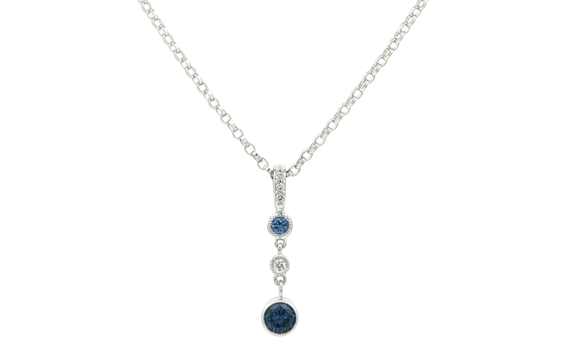 Drop Style Bezel-set Montana Yogo Sapphire and Diamond Necklace in White Gold (0.30cts TWT)