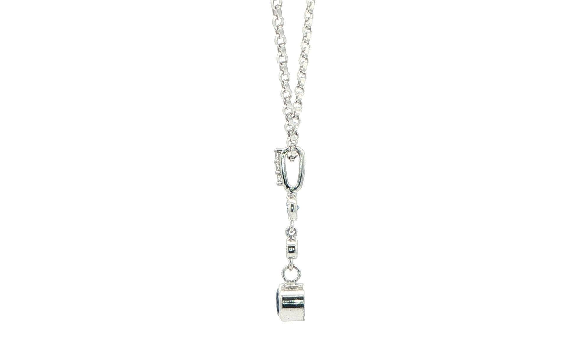 Drop Style Bezel-set Montana Yogo Sapphire and Diamond Necklace in White Gold (0.30cts TWT) side