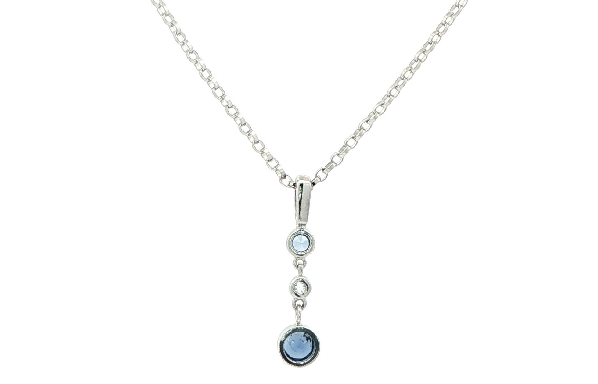 Drop Style Bezel-set Montana Yogo Sapphire and Diamond Necklace in White Gold (0.30cts TWT) back