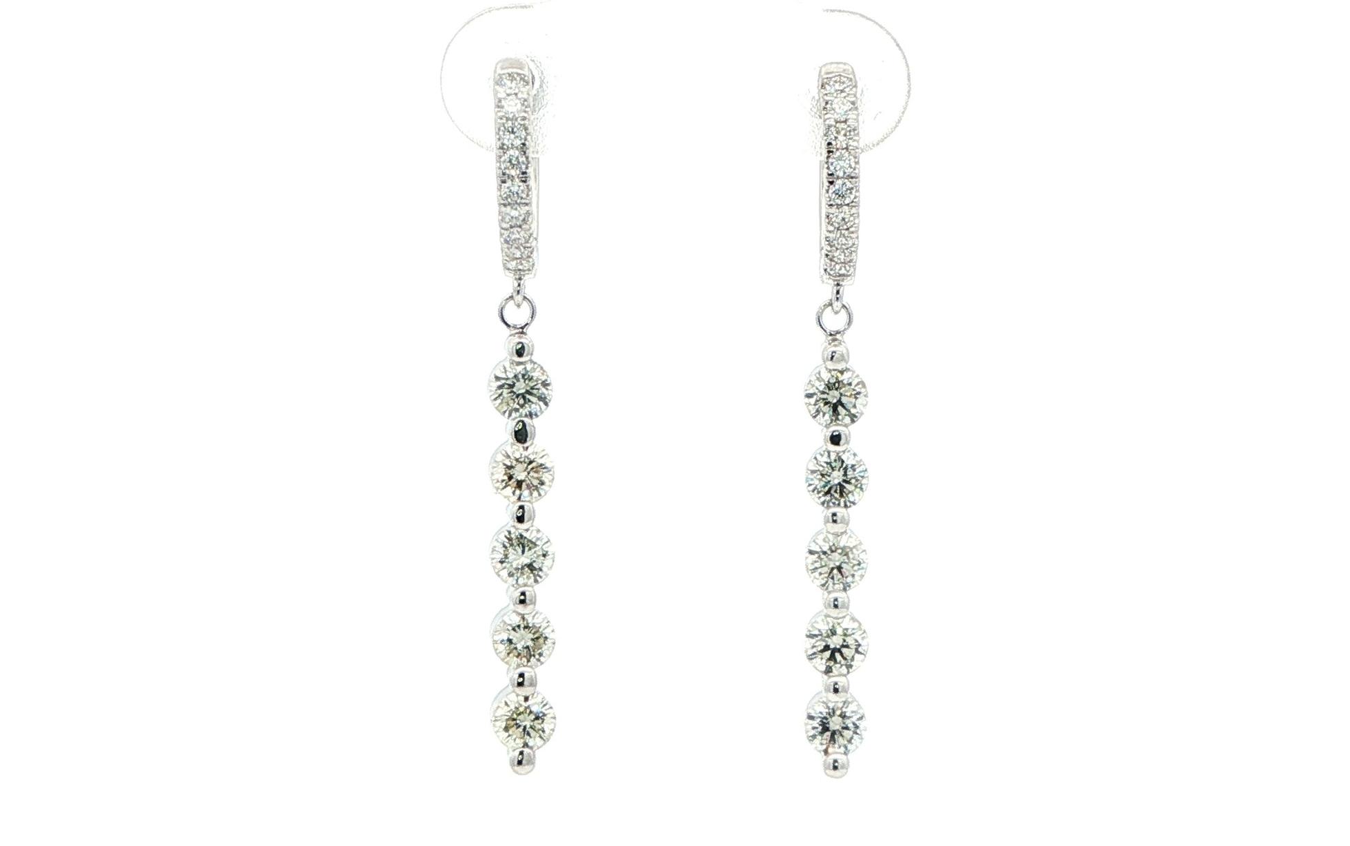 Estate Piece: 5-Stone Bar-style Diamond Dangle Earrings in White Gold (1.33cts TWT)