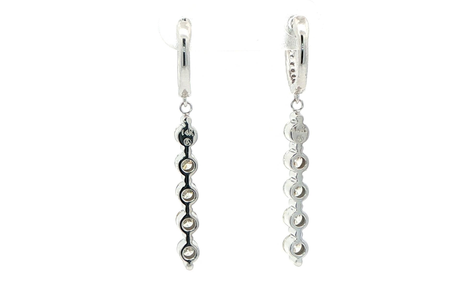 Estate Piece: 5-Stone Bar-style Diamond Dangle Earrings in White Gold (1.33cts TWT) back