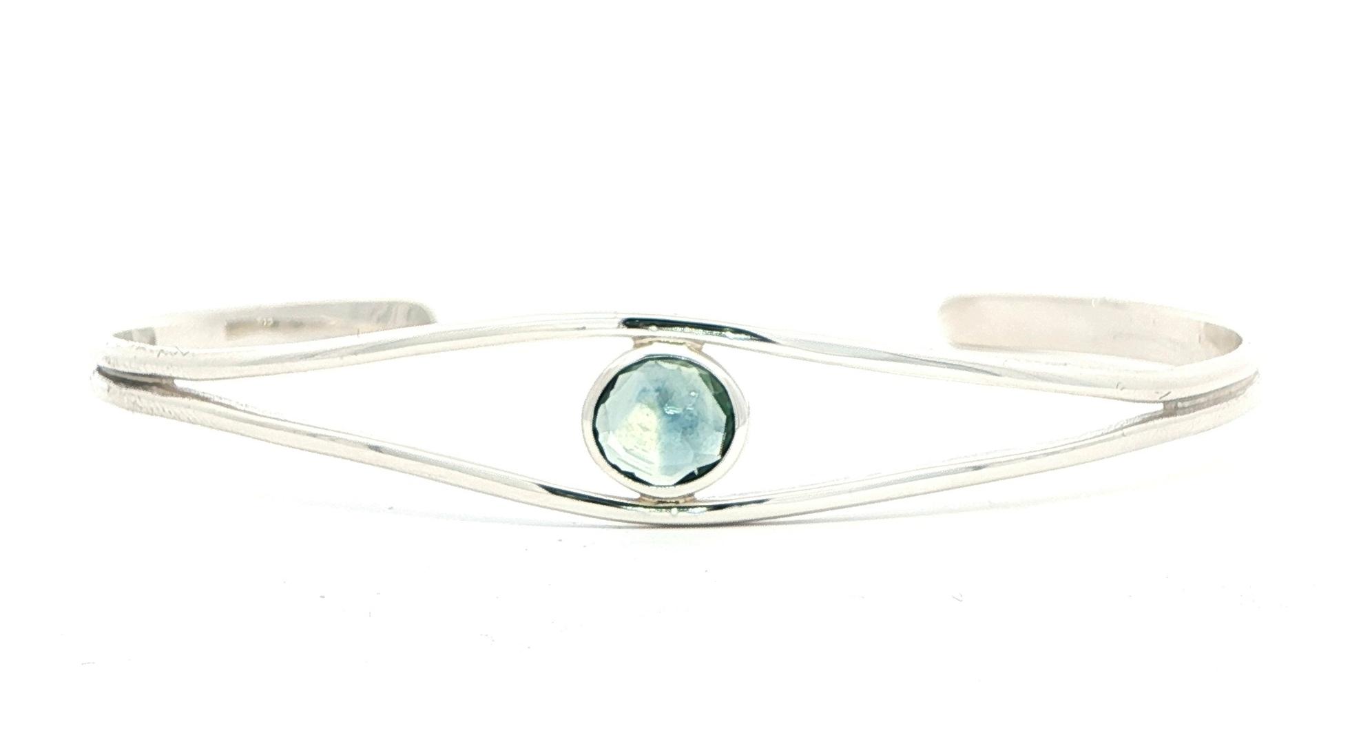 Rose-Cut Blue-Green Montana Sapphire Split Cuff Bracelet in Sterling Silver (1.03cts)
