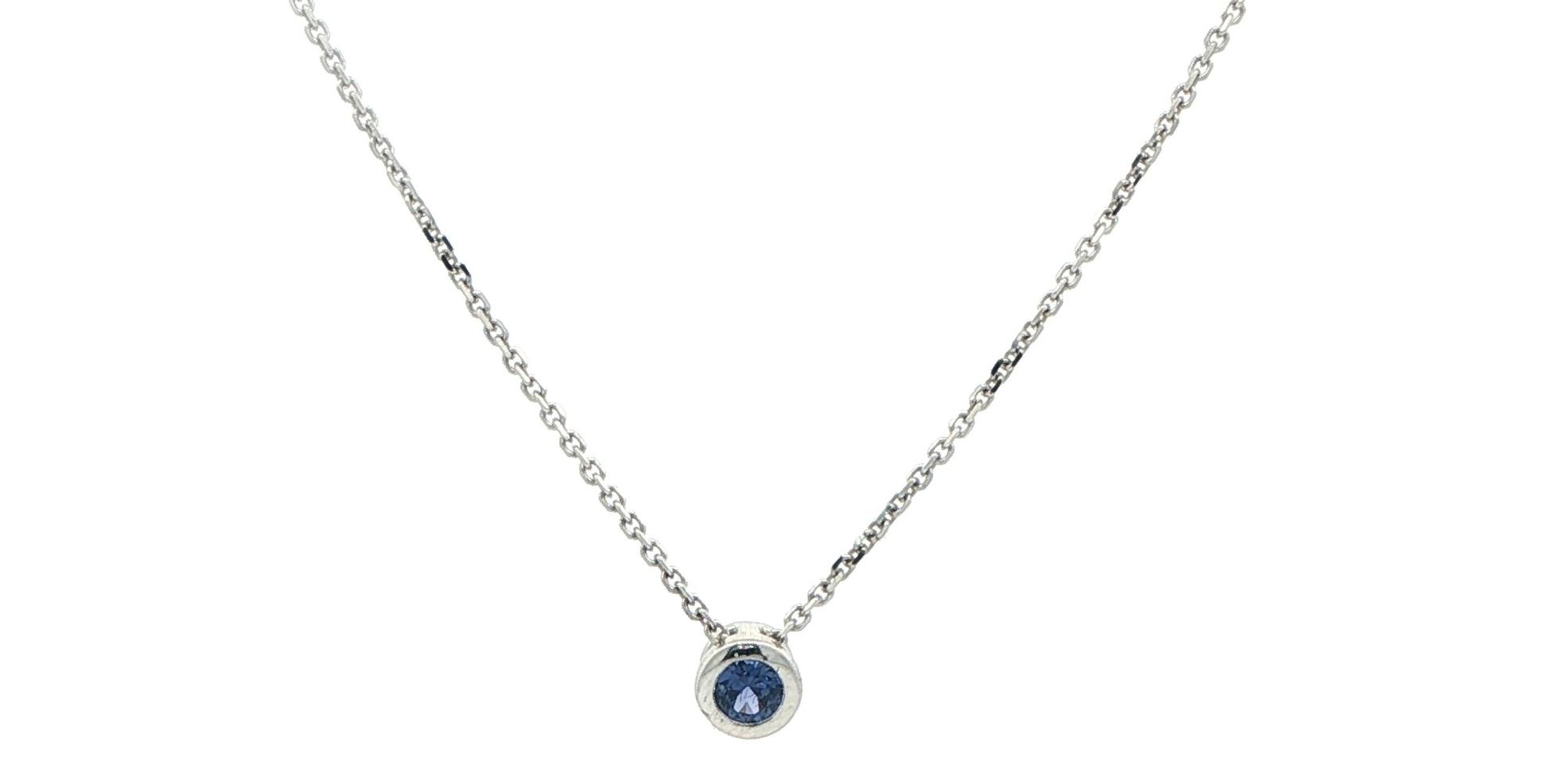 Bezel-set Montana Yogo Sapphire Necklace in White Gold (0.21cts)