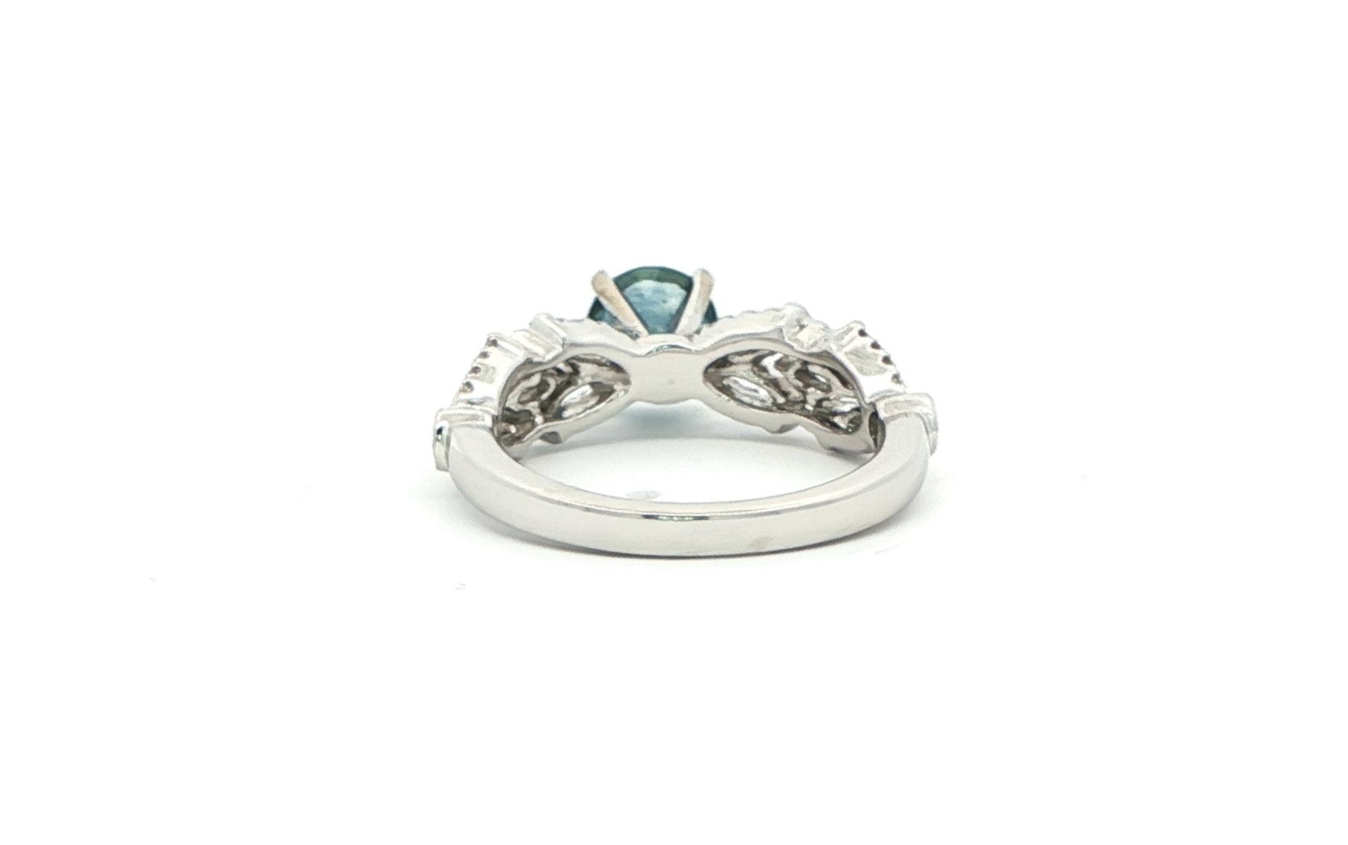 4-Prong with Marquise Filigree Shank Montana Sapphire and Diamond Ring in White Gold (1.67cts TWT) back