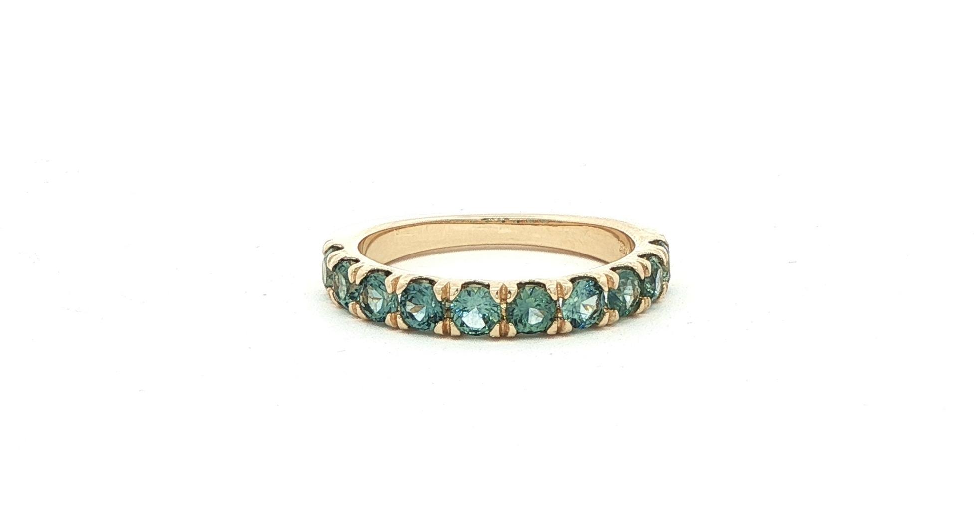 10-Stone Blue-Green Montana Sapphire Pave Ring in Yellow Gold (1.25cts TWT)