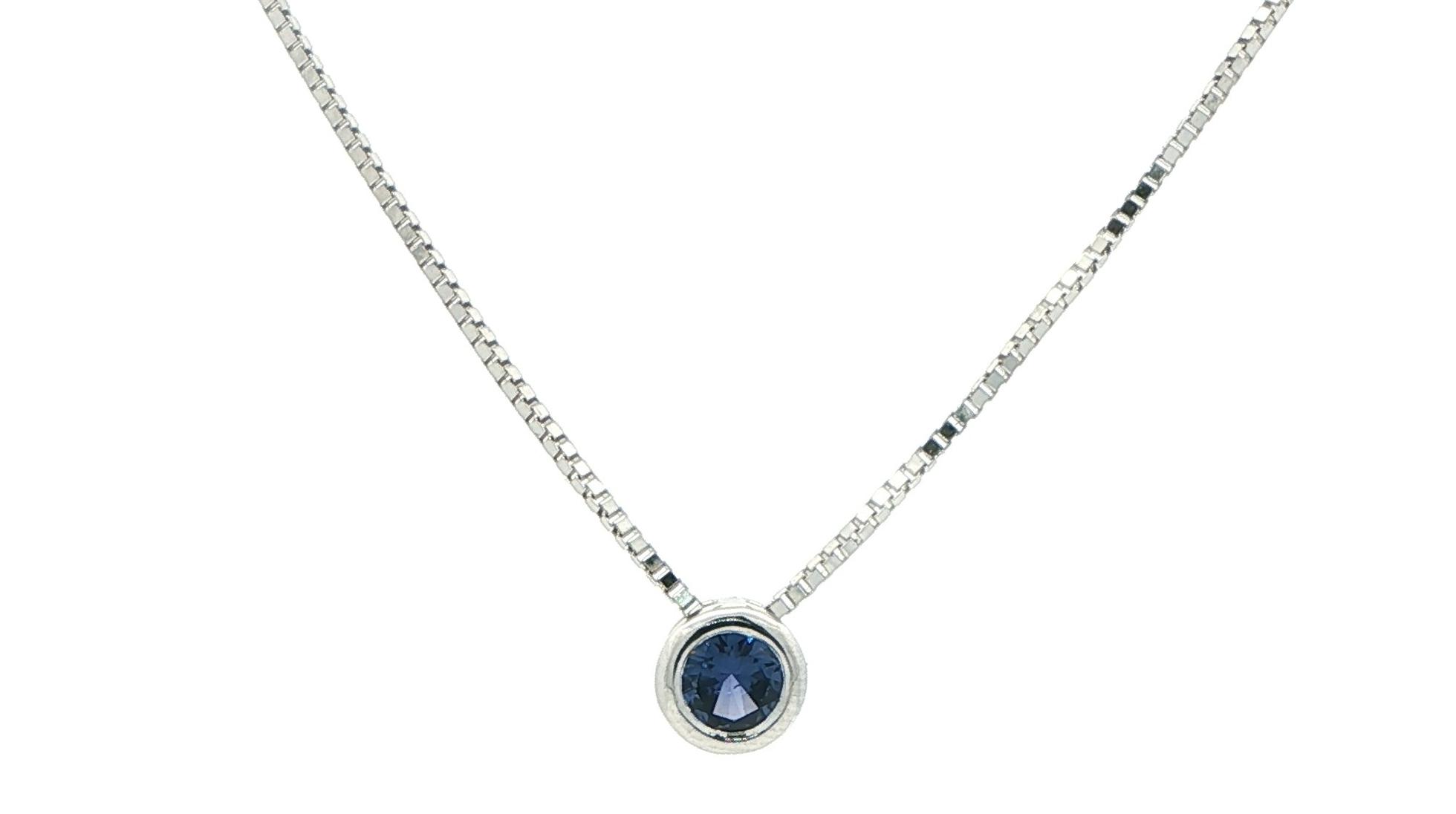 Bezel-set Montana Yogo Sapphire Necklace in White Gold (0.33cts)