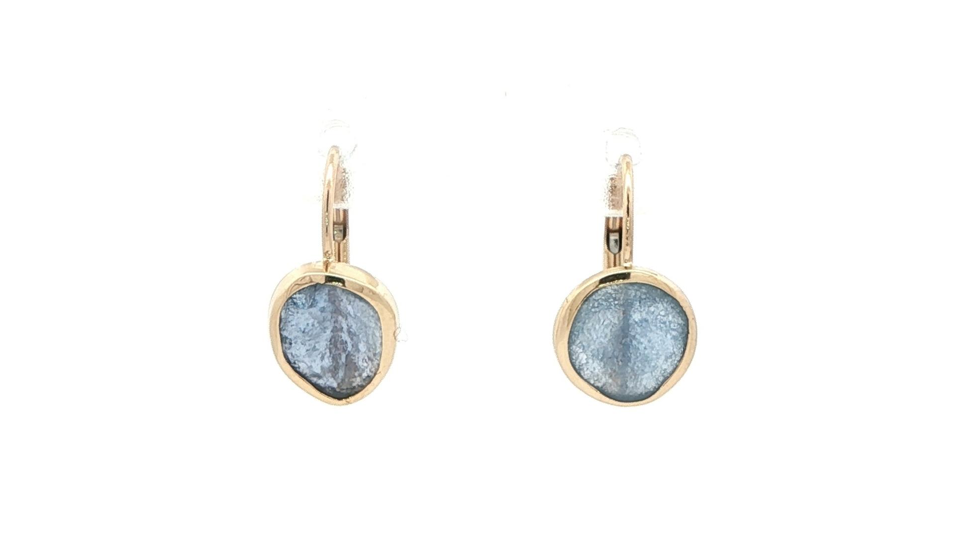 Raw Un-cut Montana Yogo Sapphire Drop Earrings in Yellow Gold (1.61cts TWT)