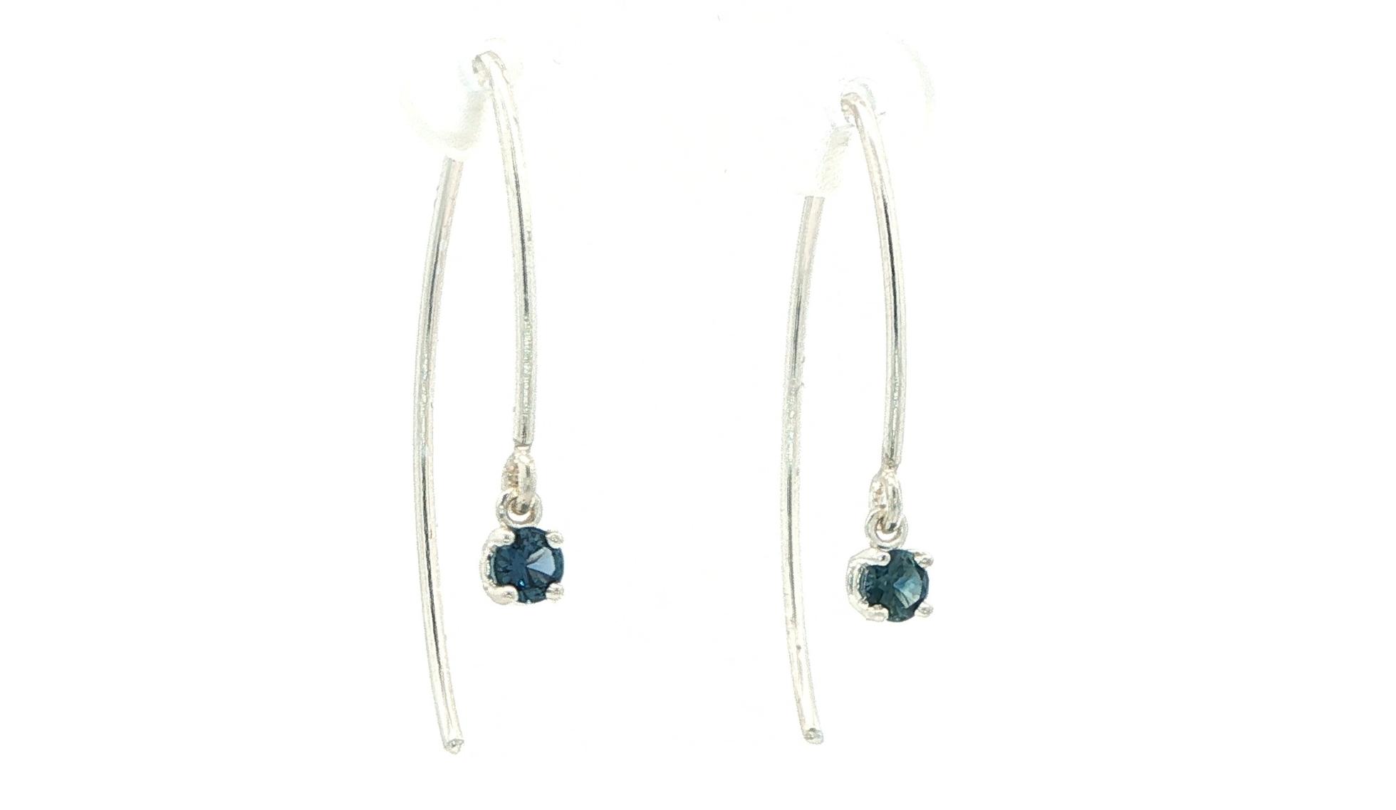 Drop Blue Montana Sapphire Dangle Earrings in Sterling Silver (0.23cts TWT) angled