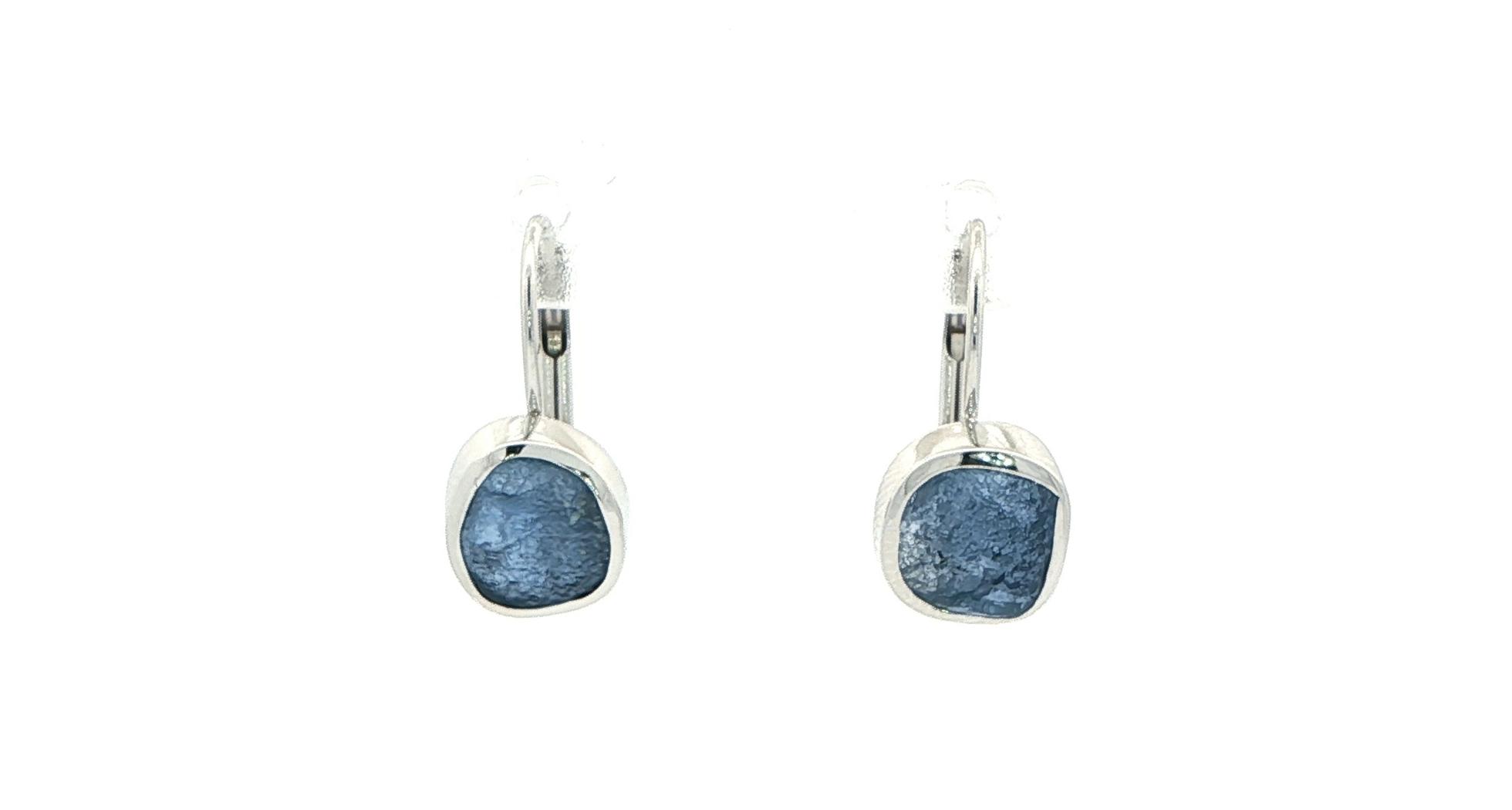 Raw Un-cut Montana Yogo Sapphire Drop Earrings in White Gold (2.12cts TWT)
