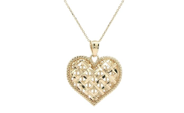 content/products/Estate Piece: Faceted Texture Heart Necklace with Twisted Rope Chain Edge Detail in Yellow Gold 