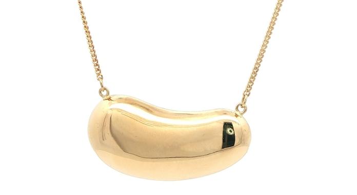 content/products/Estate Piece: High Polish Hollow Bean Necklace on Split Chain in Yellow Gold