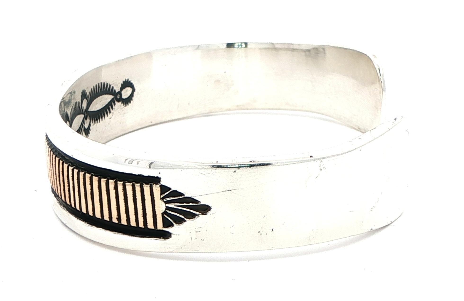 Estate Piece: B. Morgan Striped Cuff Bracelet in Yellow Gold and Sterling Silver side
