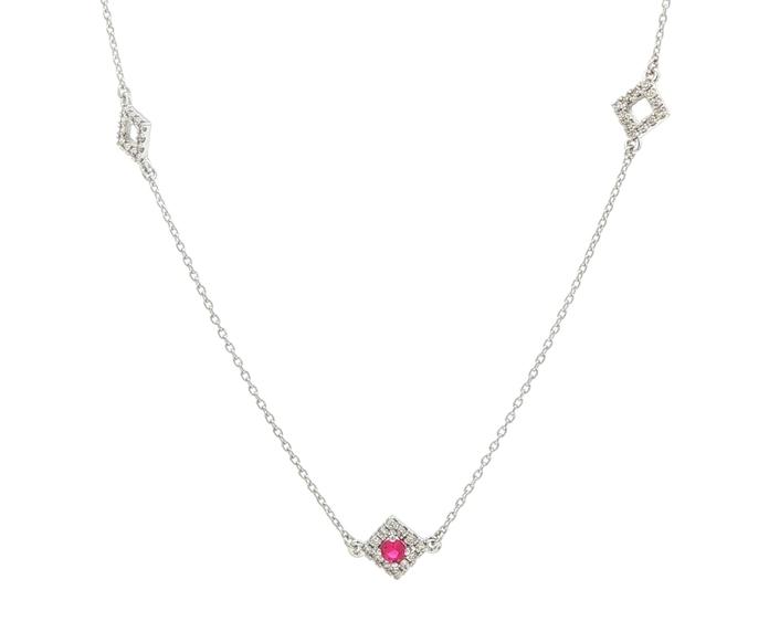 content/products/Square Halo Ruby and Diamond Station Necklace in White Gold (0.25cts TWT)