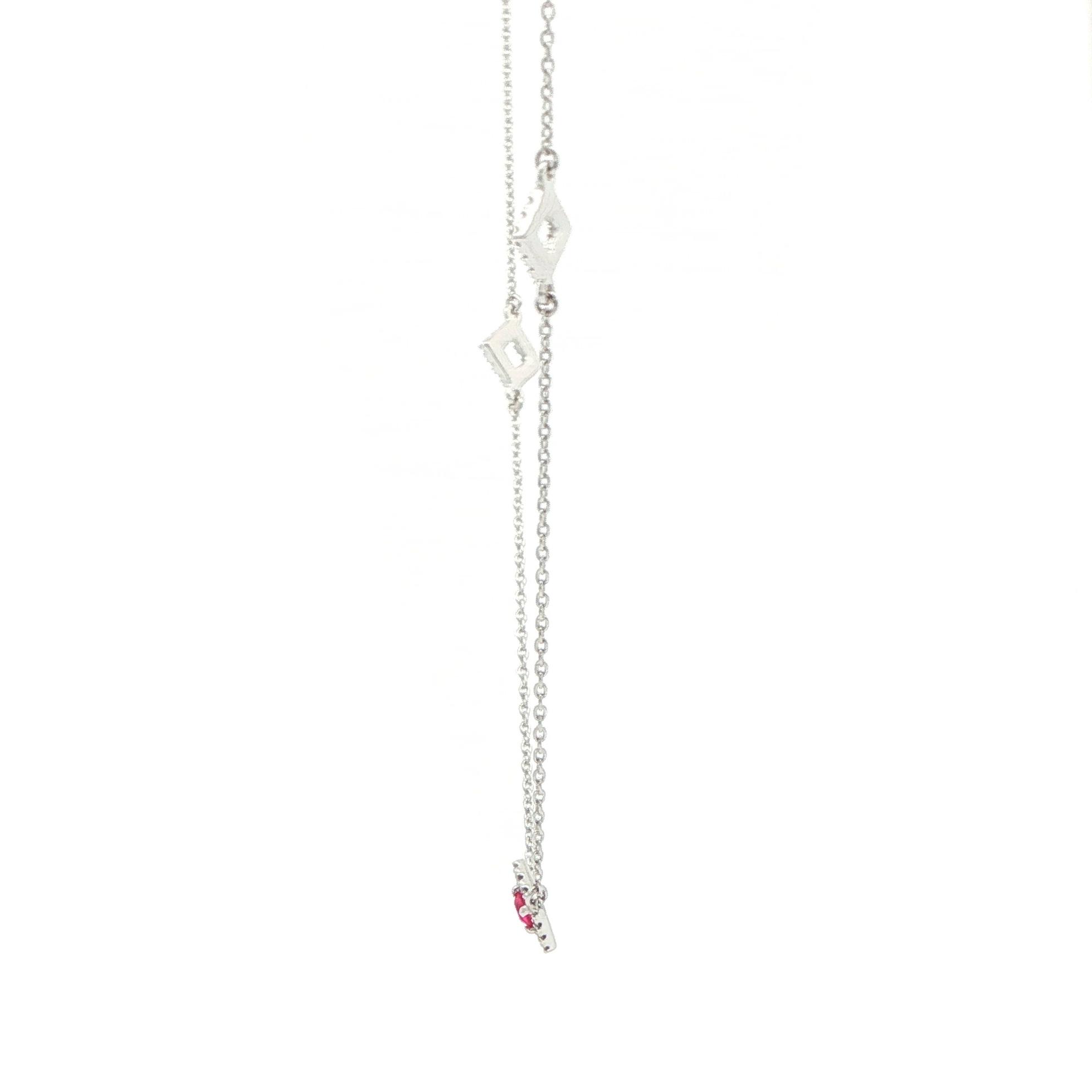 Square Halo Ruby and Diamond Station Necklace in White Gold (0.25cts TWT) side