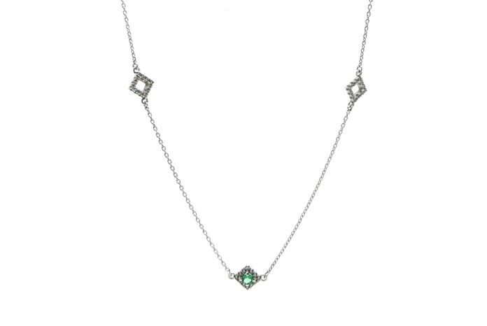 content/products/Square Halo Emerald and Diamond Station Necklace in White Gold (0.24cts TWT)