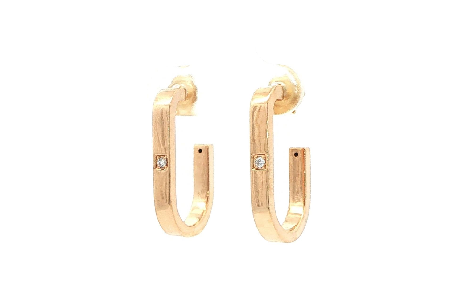 Hollow Squared Diamond J-Hoop Earrings in Yellow Gold (0.02cts TWT)