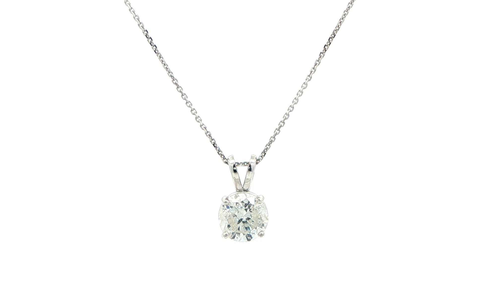 Diamond Solitaire Pendant with Rabbit Ear Bail in White Gold (1.49cts)