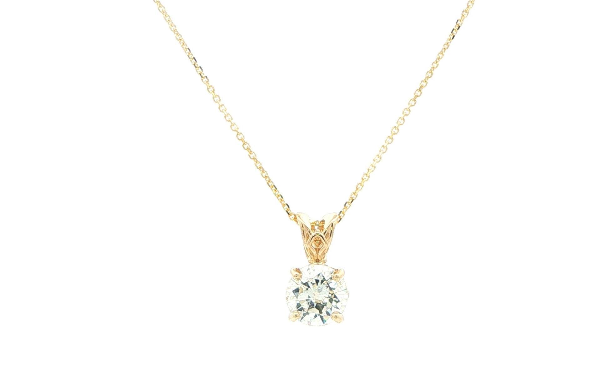 Diamond Solitaire Pendant with Rabbit Ear Bail in Yellow Gold (1.21cts)