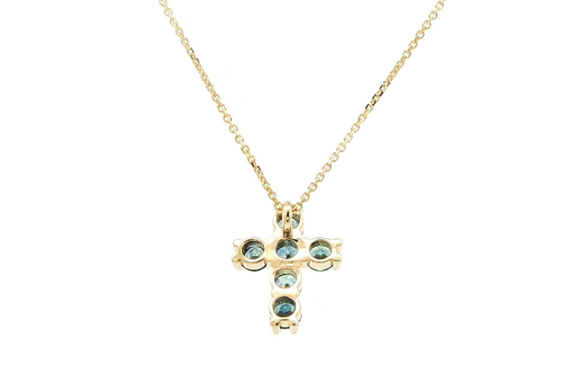 6-Stone Peacock Blue Montana Sapphire Cross Pendant in Yellow Gold (0.78cts TWT) back