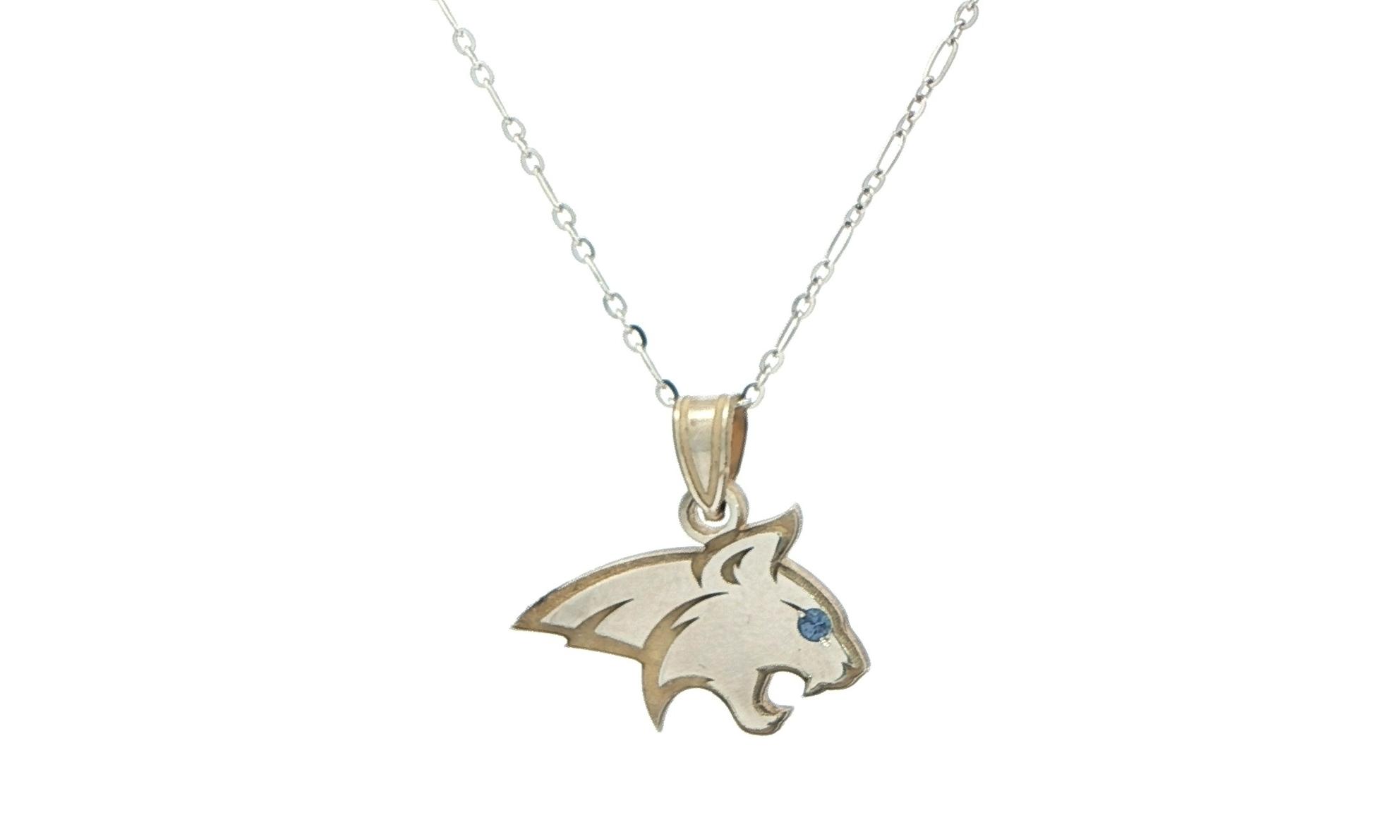 Official Bobcat Logo Charm Necklace with Montana Yogo Sapphire Eye in Sterling Silver (0.02cts)