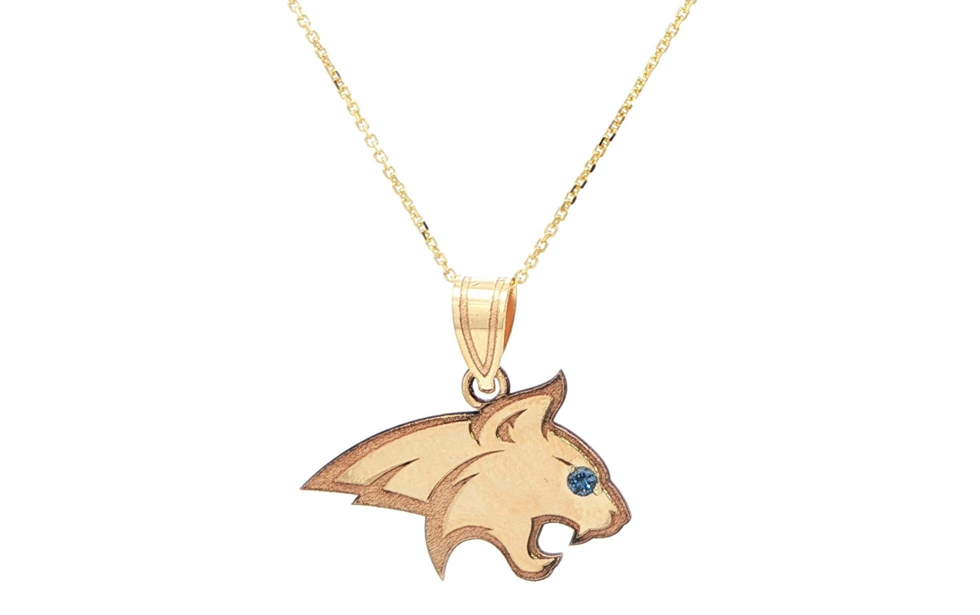 Official Bobcat Logo Charm Necklace with Montana Yogo Sapphire Eye in Yellow Gold (0.03cts)
