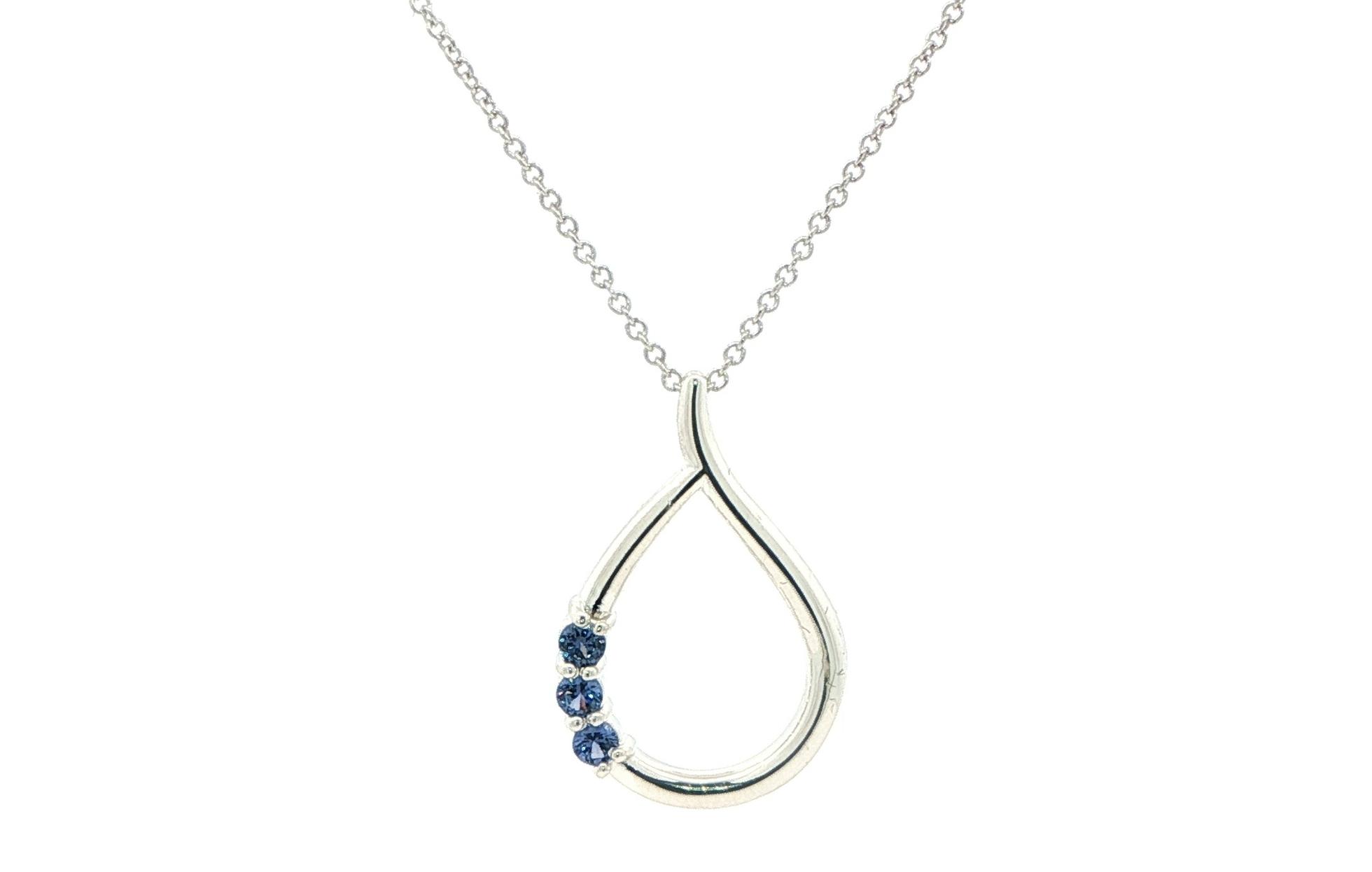 Teardrop 3-Stone Montana Yogo Sapphire Necklace in Sterling Silver (0.24cts TWT)