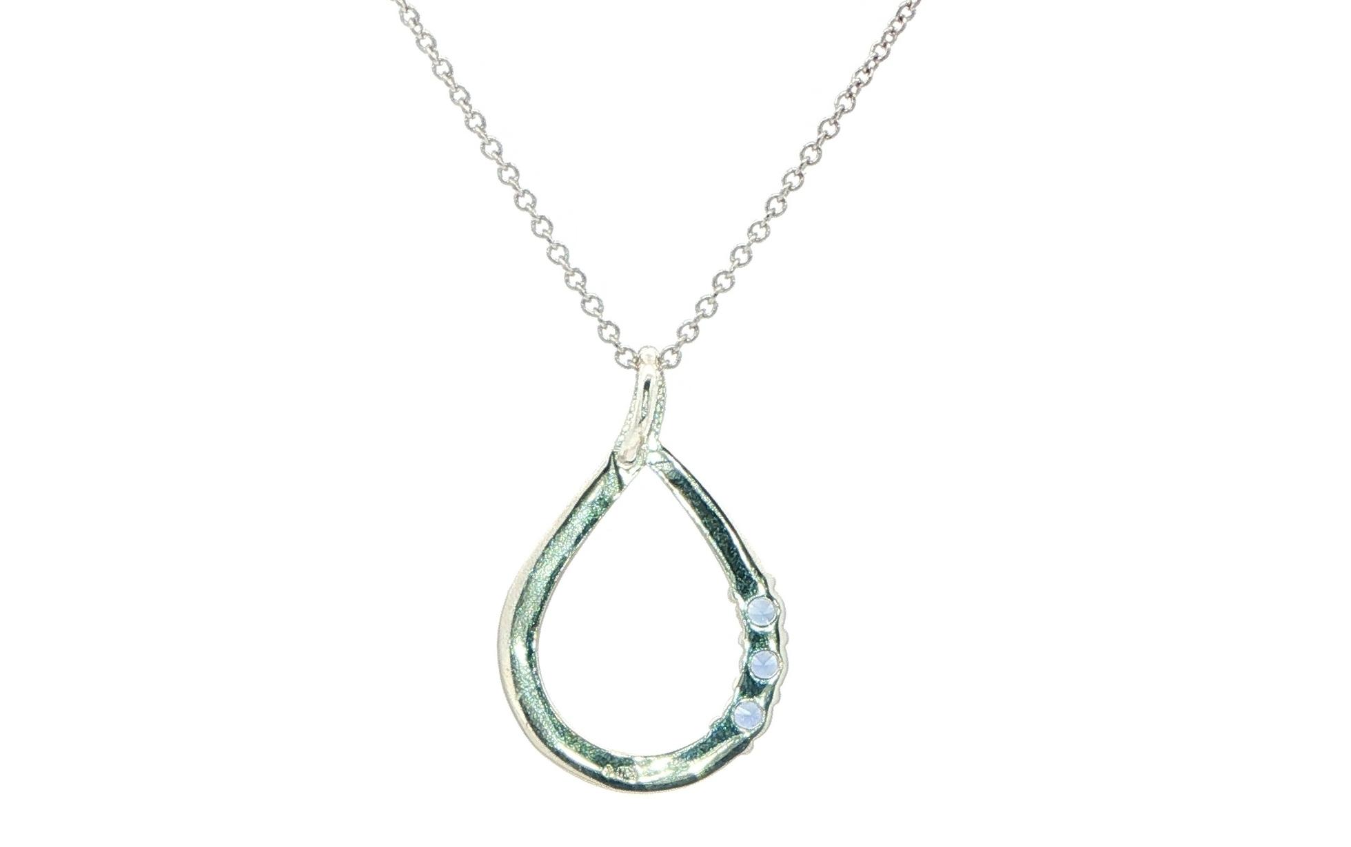 Teardrop 3-Stone Montana Yogo Sapphire Necklace in Sterling Silver (0.24cts TWT) back