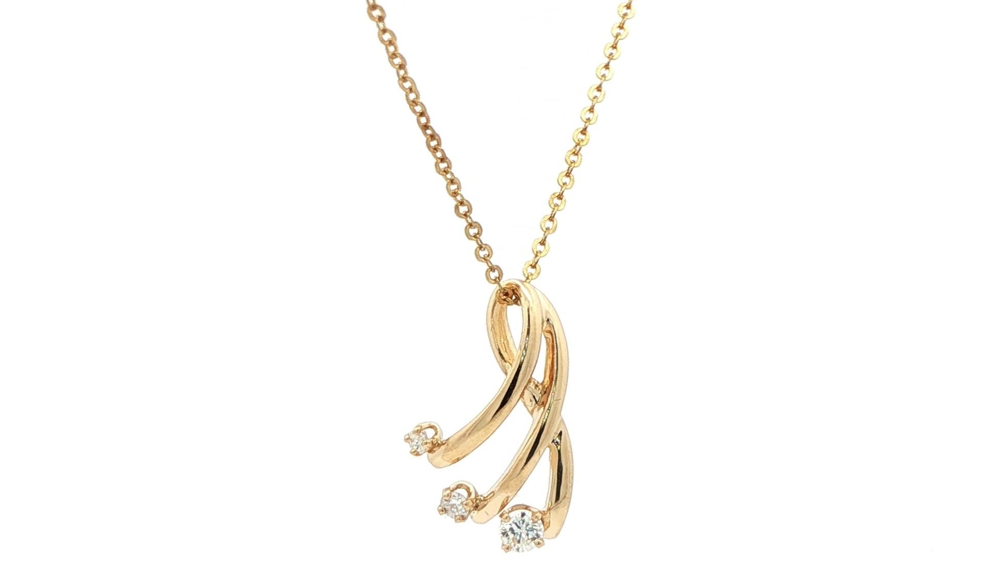 Estate Piece: 3-Stone Overlapping Swoop Diamond Pendant in Yellow Gold (0.25cts TWT)