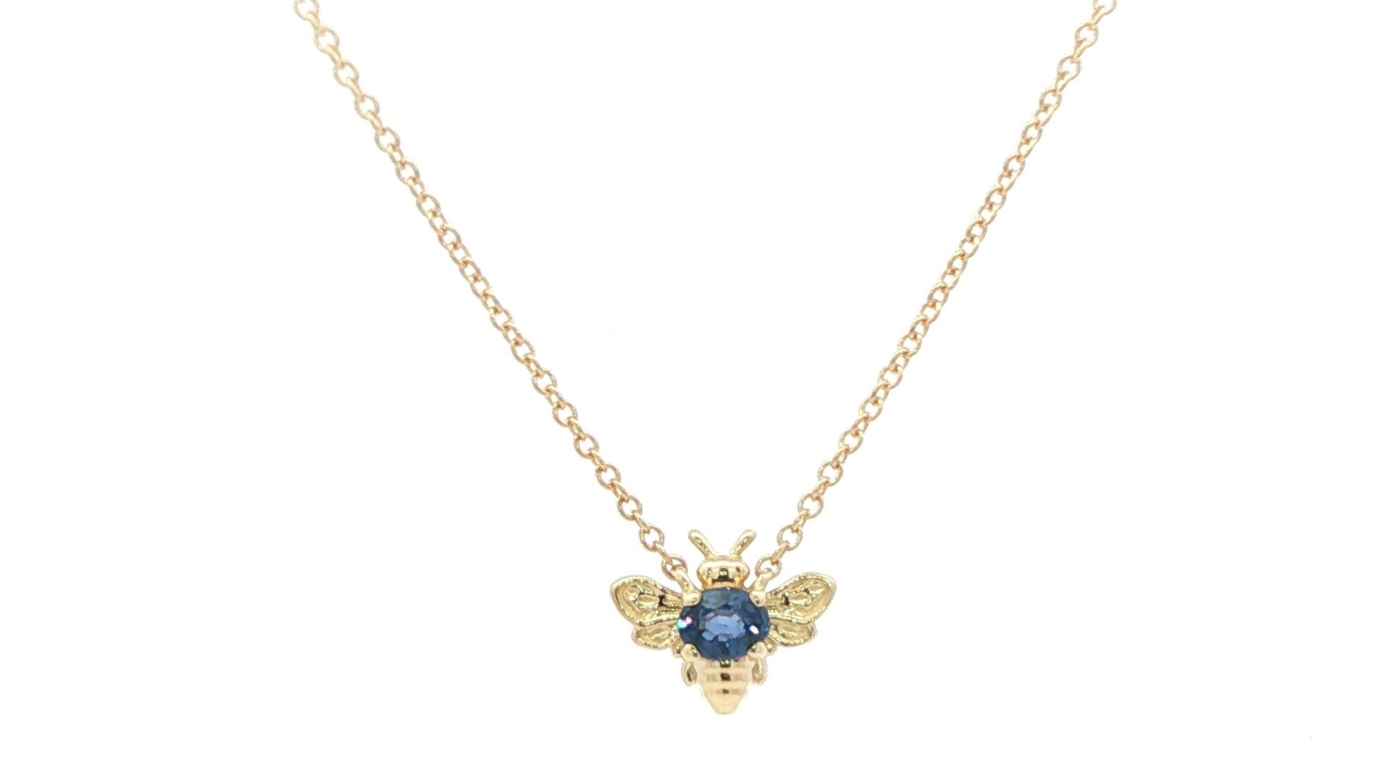 Bumblebee Oval-cut Huckleberry Sapphire Necklace in Yellow Gold (0.22ct)