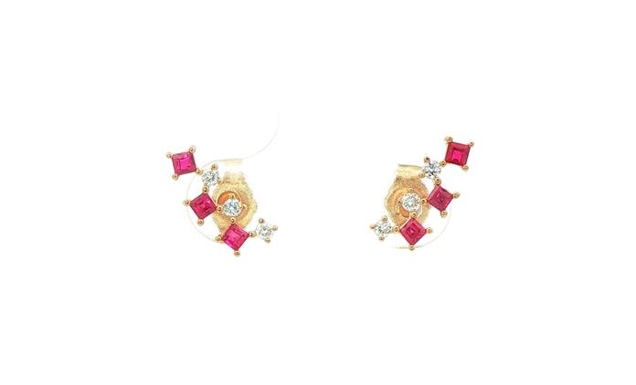 content/products/Round Diamond and Princess-Cut Ruby Climber Stud Earrings in Yellow Gold (0.56cts TWT)