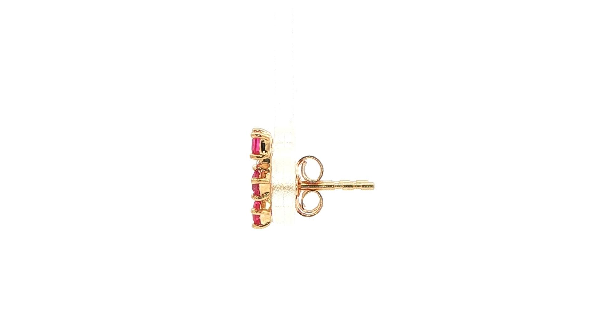 Round Diamond and Princess-Cut Ruby Climber Stud Earrings in Yellow Gold (0.56cts TWT) side