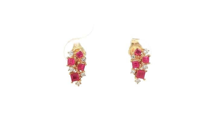 content/products/Princess-cut Ruby and Round Diamond Cluster Stud Earrings in Yellow Gold (0.68cts TWT)