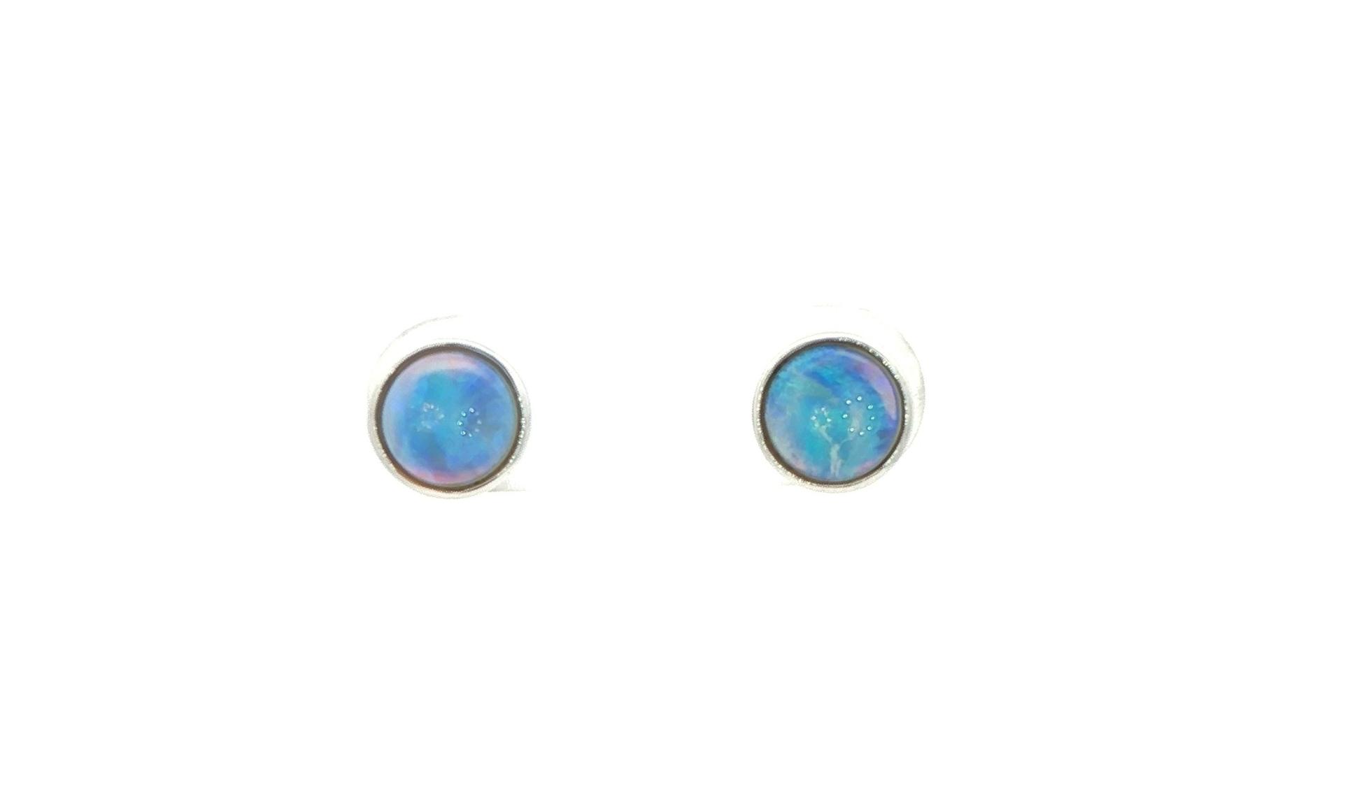 Bezel-set Cabochon Opal Stud Earrings in White Gold (0.96cts TWT)