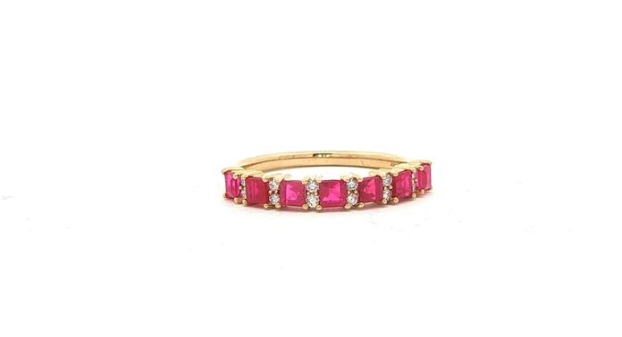 content/products/Square Step Cut Red Ruby and Round Diamond Ring Yellow Gold (0.75cts TWT)
