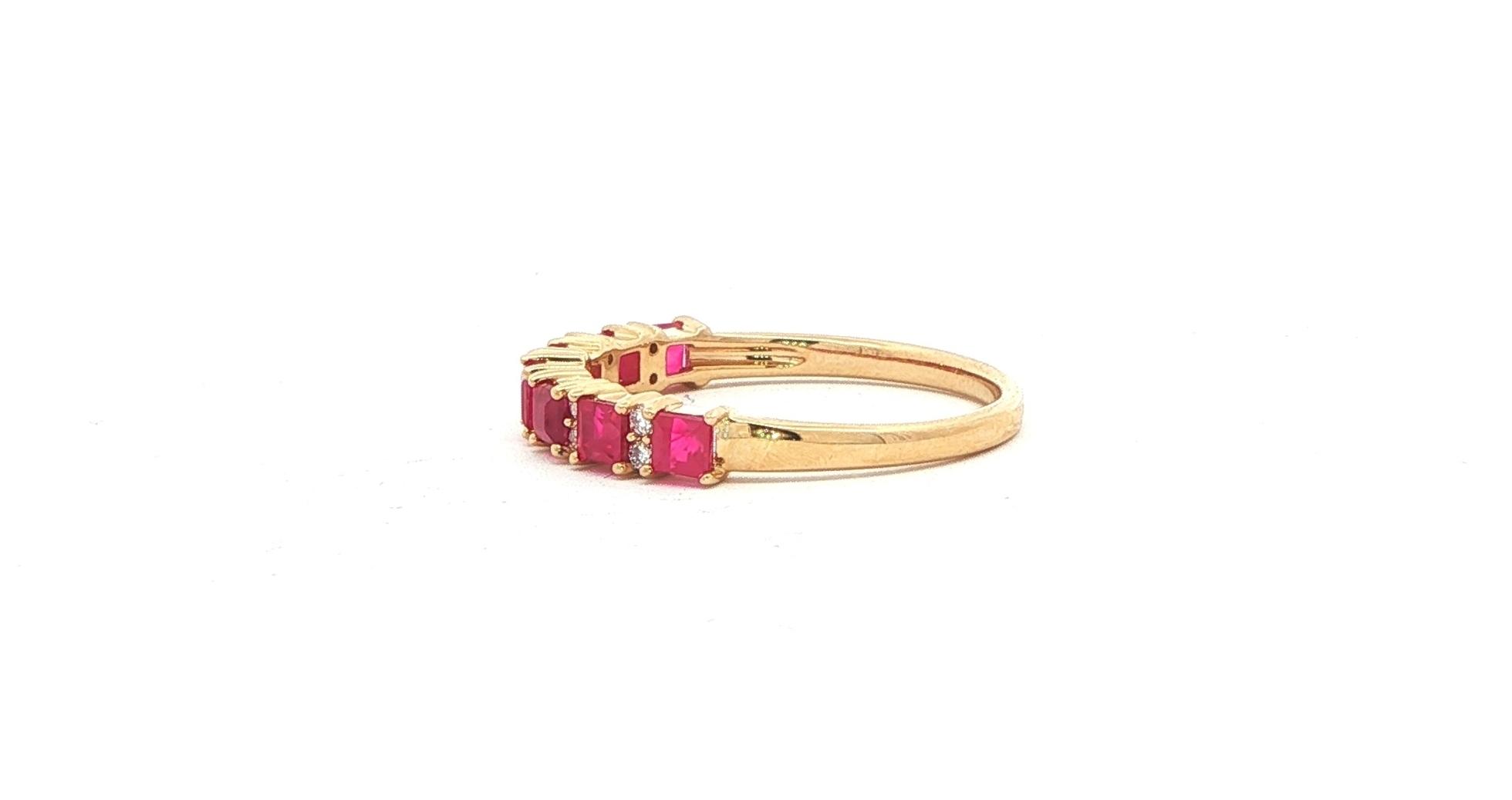 Square Step Cut Red Ruby and Round Diamond Ring Yellow Gold (0.75cts TWT) side