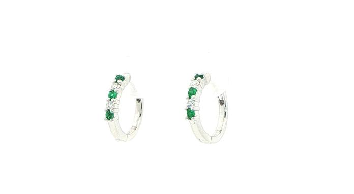 content/products/Alternating Emerald and Diamond Hoop Earrings White Gold (0.20cts TWT)
