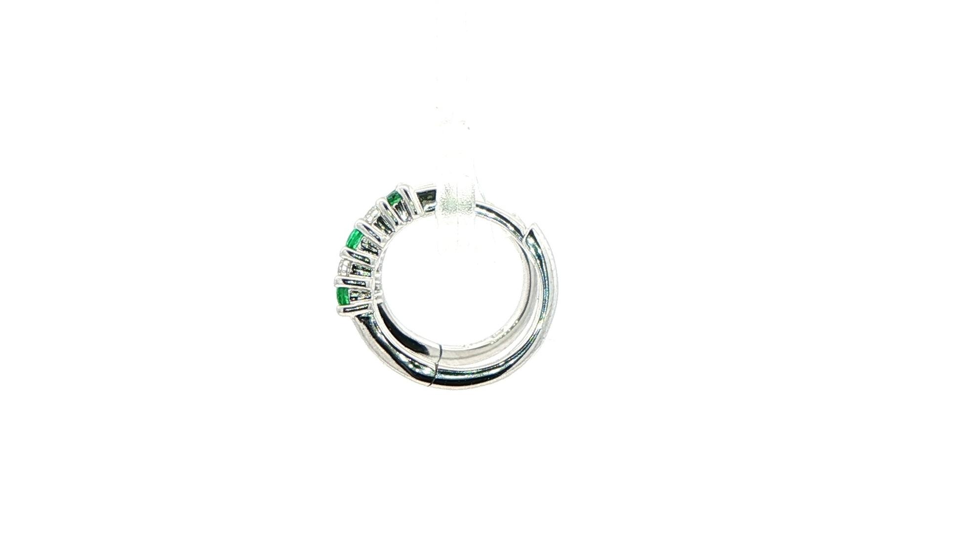 Alternating Emerald and Diamond Hoop Earrings White Gold (0.20cts TWT) side