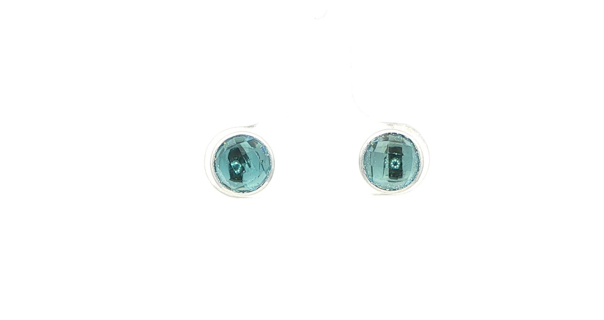 Bezel-set Checkerboard-cut Blue Topaz Stud Earrings in White Gold (2.27cts TWT)